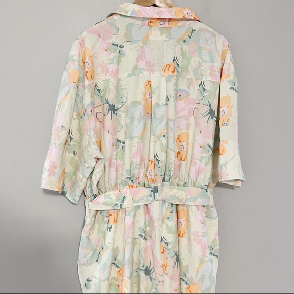 L'atiste by Amy floral print jumpsuit sz 1X green retro print belted - Picture 7 of 8